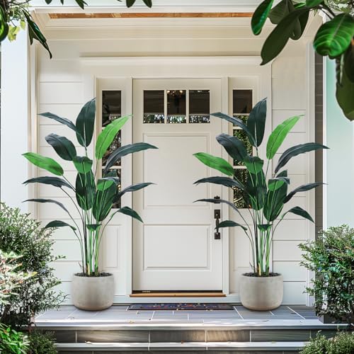 Artificial Bird of Paradise Plant 6FT(72in) Fake Palm Tree for Indoor Outdoor Modern Decor Faux Plants for Home Office Perfect Housewarming Gift with 17 Trunks Faux Leaves 1 Pack