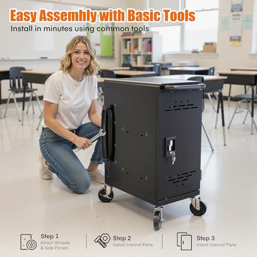 Image of Meteteel 16 Device Charging Cart for Chromebook Laptop Tablet Black