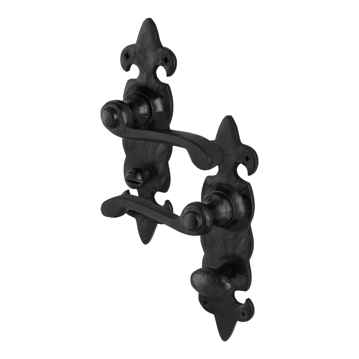 Eai Black Antique Fleur De Lys Door Handles Bathroom, 1 Pair Of Cast Iron Internal And External Door Handles On Backplate