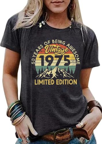 50th Birthday Gift for Women Vintage 1975 Shirt Letter...