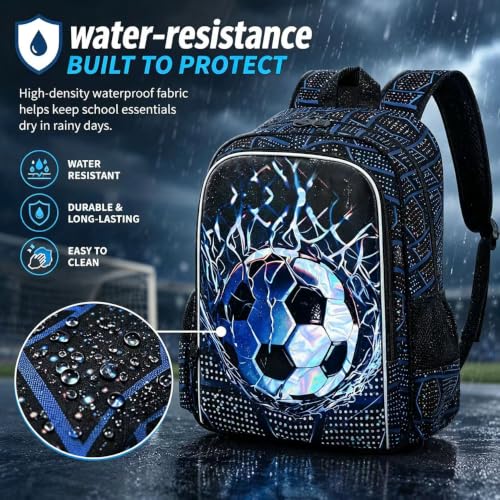 Image of HPJGD 3PCS Kids Backpack for Boys, Water Resistant Soccer Bookbag Set with Lunch Box, Cute School Bag for Preschool Toddler