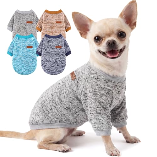 Image of 4 Pack Dog Sweaters for Small Dogs Girl Boy Winter Fleece Clothes Warm Soft Dog Sweatshirt Outfit for Dogs Cats Pet Apparel