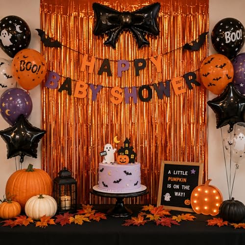 Image of Matte Orange Foil Fringe Curtains Backdrop Party Decorations 4 PCS