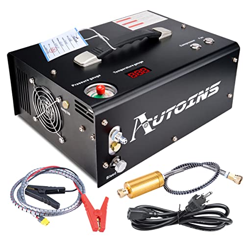 AUTOINS PCP Air Compressor,Auto-shutoff 4500Psi/30Mpa Oil/Water-Free Set-pressure Air Gun and Paintball Tank Pump with Water/Oil Separator,Built-in Power Adapter(110V AC or 12V Car Battery)