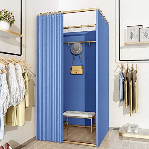 Probador de ropa portátil azul de 80x80x200 cm con cortina tupida para tienda y hogar