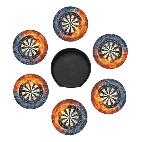 Dessous de verre cible de fléchettes x6 avec support pour table 10 cm