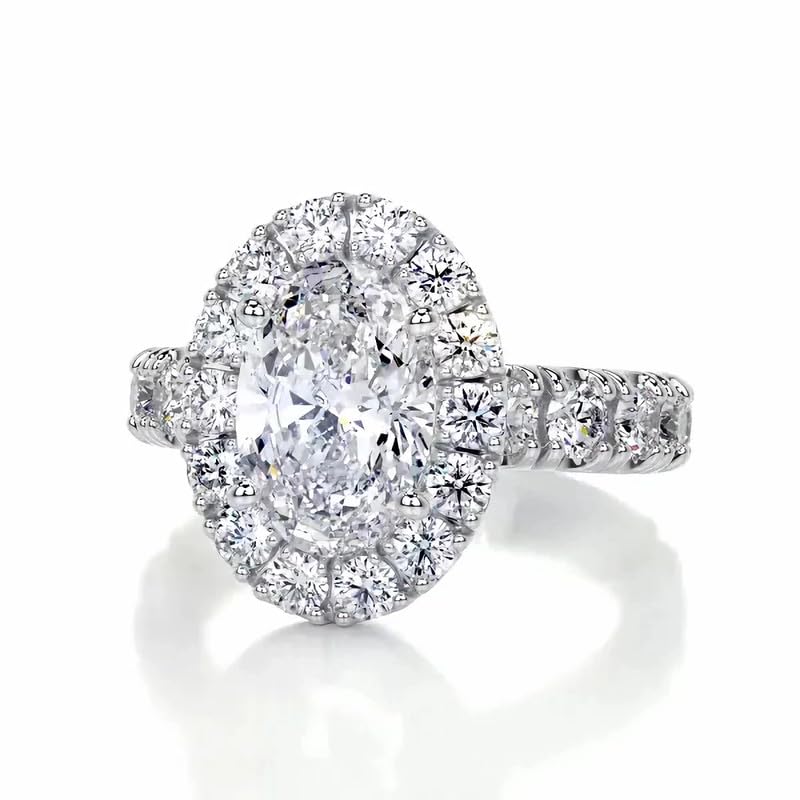 4 Carat (ctw) Oval Moissanite Engagement Rings for women platinum plated silver Ring Moissanite Rings2