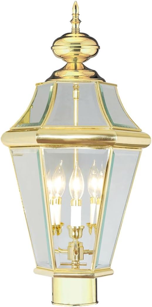 Livex Lighting 2364-02 Outdoor Post with Clear Beveled Glass Shades, Polished Brass