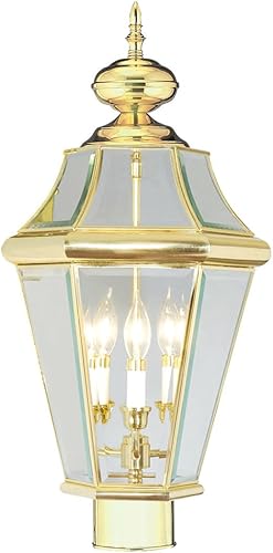 Livex Lighting 2364-02 Poste al aire libre con pantallas de vidrio biselado transparente, latón pulido