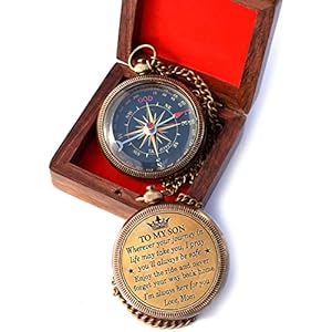 to My Son Compass with Wooden Box -Mom to Son Compass – to My Son Love Mom – Mother to Son Gifts – Graduation Day Gifts…