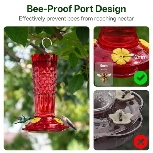 Plastic Hummingbird Feeders for Outdoors Hanging, 2 Pack 14OZ Ant & Bee Proof Humming Bird Feeder, 4 Feeding Ports Leak Proof Hummingbird Feeder for Outside Garden Decor, Red - Image 5