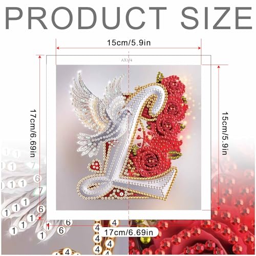 Image of AiYuanzsh 5D Diamond Art Kits for Adults Letter L, Lovely Floral Rose & Dove DIY Diamond Painting Kit for Beginners, Special Shape Alphabet Diamond Art Craft for Home Wall Display 17x17cm
