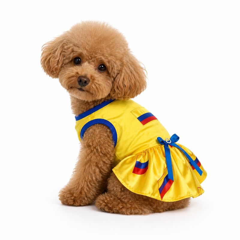 Petitebelle Colombia Flag Puppy Dog Dress (Yellow/Flags, XX-Large)