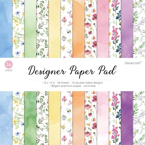 Desecraft Floral Bloom 12x12 Scrapbooking Cardstock Decorative Paper for Card Making Background Origami Textured Decorative Scrapbook Paper Scrapbook Materials Supplies