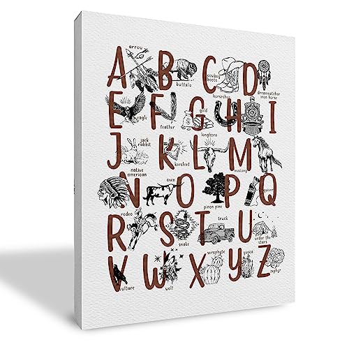 Image of Qvapt Cowboy Nursery Wall Decor,Western Alphabet Framed Canvas Wall Art,Western Nursery Decor Boy,Western Alphabet Wall Art Decor For Home Boy Room(11x14inch)