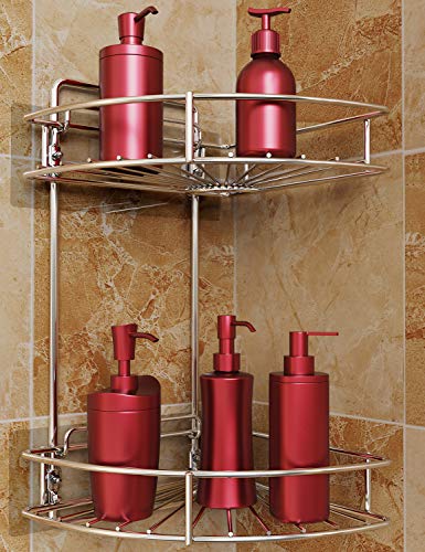 2 Tier Corner Shower Caddy, Vdomus No Drilling Stainless Steel Shower Stands for Inside Shower Installed with Adhesive or Screws
