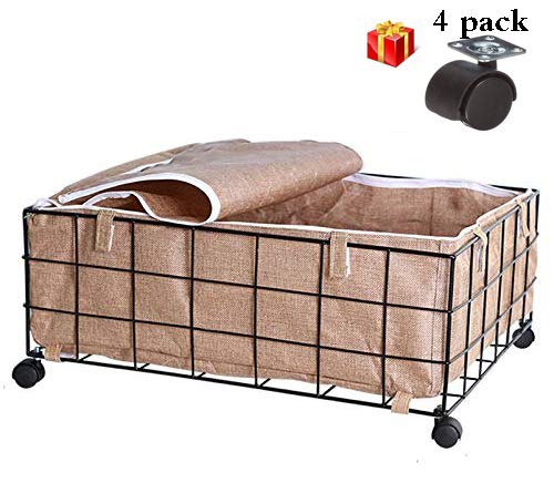 LHY SAVEUnderbed Storage Box with Wheels Iron Metal underbed Storage Box with lid and Zip,Under Bed Storage Containers for Clothing, Quilts, Bedding,Blankets,Duvet,58L,Brown