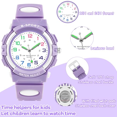 Image of Juboos Kids Watch Analog for Boys Girls, Childrens Waterproof Soft Strap Kids Time Teaching Quartz Wristwatch for Ages 5-15