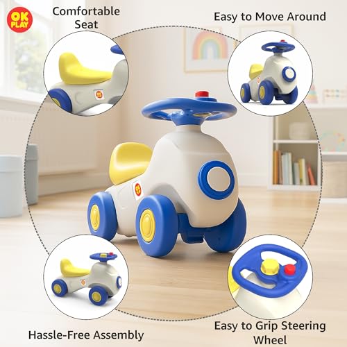 Image of OK PLAY Ride-On Car for Kids | Push Ride-On with Functional Steering & Horn| Suitable for 12+ Months | Indoor & Outdoor Toy (Multicolor)