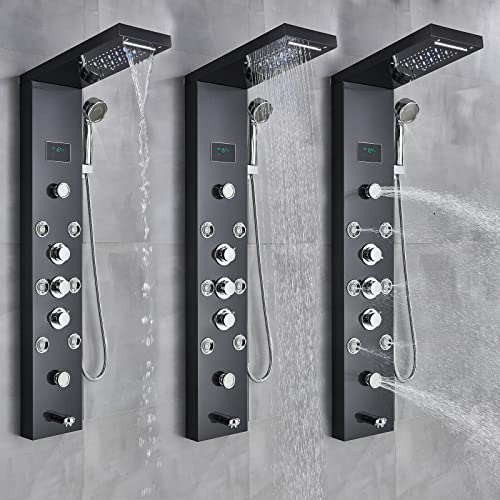 Panel de Ducha LED con Cascada, Sistema de Torre con Chorros de Masaje Corporal y Columna para Bañera miniatura 7
