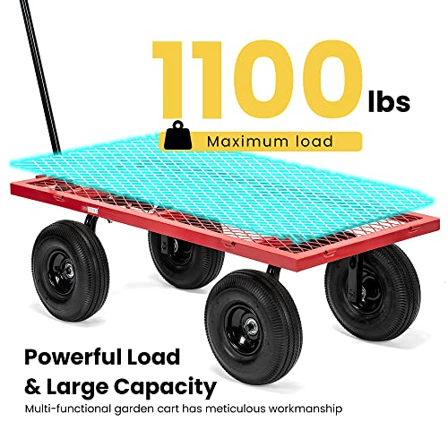 Vivohome Heavy Duty 880 Lbs Capacity Mesh Steel Garden Cart Folding Utility Wagon With Removable Sides And 4.10/3.50-4 Inch Wheels (Red) #TOP2
