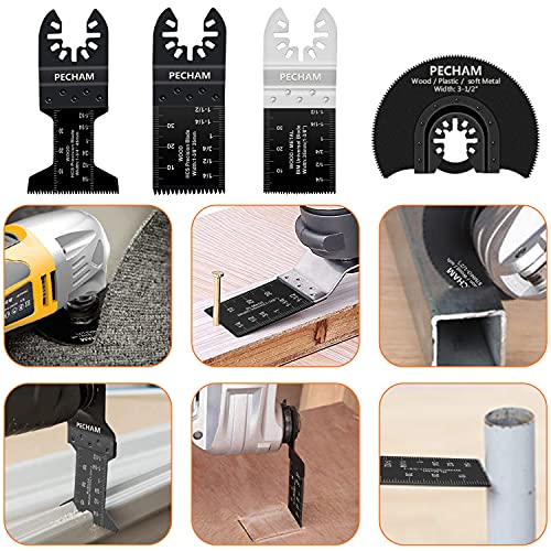 Pecham PE024 24Pcs Universal Wood Metal Oscillating Multitool Quick Release Saw Blades Fit Porter Cable Black & Decker Rockwell Ridgid Ryobi Milwaukee Chicago Craftsman thumb #6
