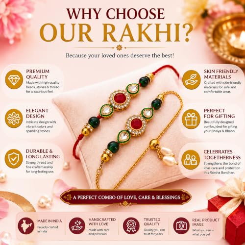 Image of Rakhi Combo Set of 2 for Brother and Bhabhi Rakhi for brother,Rakshabandhan Combo /Lumba Designer Rakhis Kids Men Women Floral Lumba Rakhis For Bhabhi Sister Girls