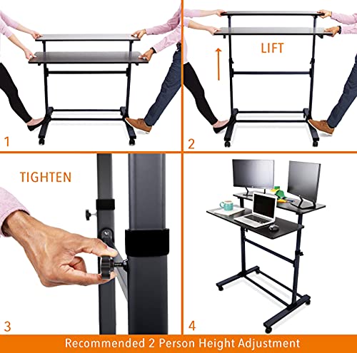Stand Steady Tranzendesk | Height Adjustable Teacher Desk On Wheels | Mobile Standing Desk With Shelf | Two Level Portable Workstation | Stand Up Desk For Presentations (Black/40X28In) #TOP2