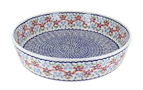 Blue Rose Polish Pottery Red Poppy Large Round Baker