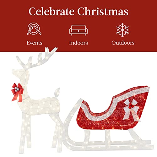 Best Choice Products SKY6560 Lighted Christmas 4Ft Reindeer & Sleigh Outdoor Yard Decoration Set W/ 205 Led Lights thumb #2