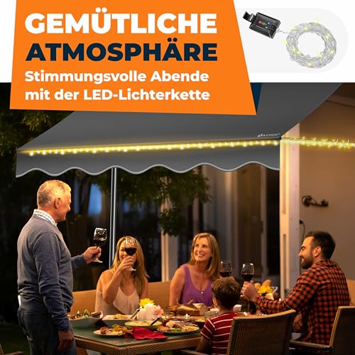KESSER® Klemmmarkise mit Handkurbel & LED Lichterkette | Balkonmarkise ohne Bohren | Markise UV-beständig höhenverstellbar & wasserabweisend | Sonnenschutz für Balkon Terrasse & Garten 300cm 6