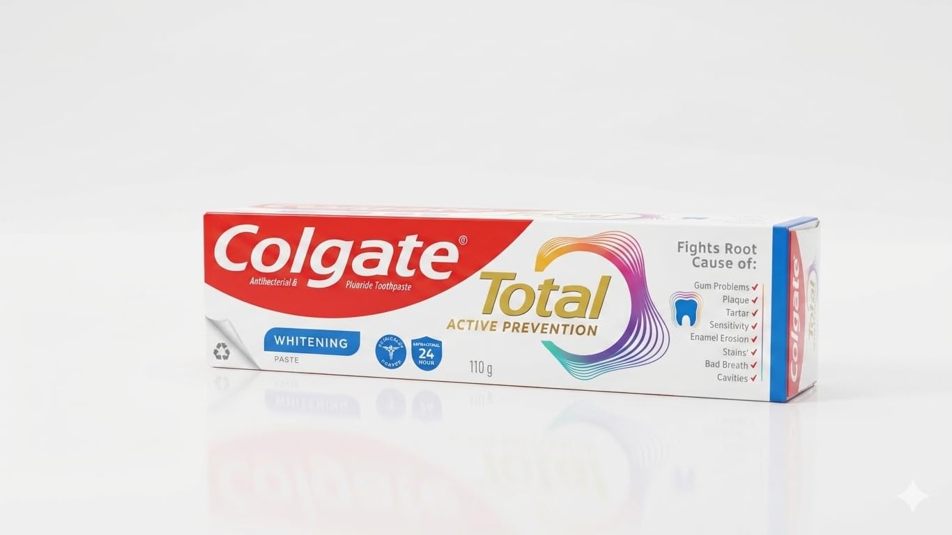 Colgate Total Active Prevention Whitening Toothpaste 110g, Mint Flavor, Fluoride Toothpaste with Sodium Monofluorophosphate for Cavity Protection, Fresh Breath & Oral Care-image-25
