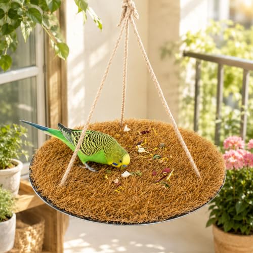 Image of FlidRunest Yellow Large Bird Foraging Mat, Natural Bird Grass Hammock Swing Toy with Hooks, Climbing Perch Hanging Toy for Parakeets, Parrot, Cockatiels, Bearded Dragon