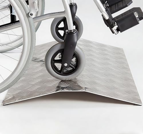 Warmiehomy Wheelchair Ramp, Aluminum Alloy Door Ramp Threshold Ramp for Wheelchair, Motorbike, Bike, Stroller, 272KG Loading Capacity, 70 x 60 x 7.5cm