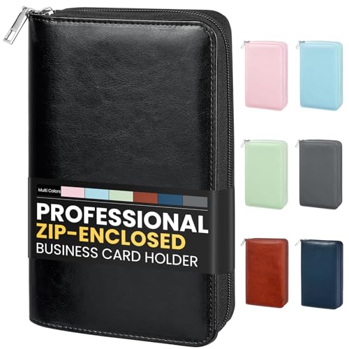 Sooez Zip-Enclosed Business Card Holder Organizer, Professional Credit Card Case Book for Women Men,...