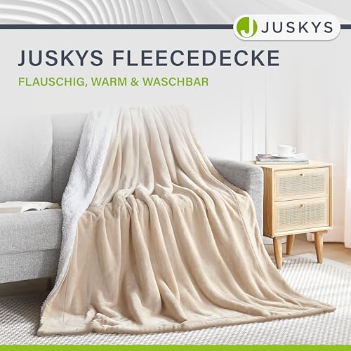 Juskys Fleecedecke 150x200 cm mit Sherpa - flauschig, warm, waschbar - Decke für Bett und Couch - Tagesdecke, Kuscheldecke Sand
