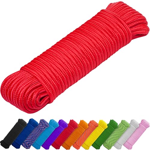 TECEUM Seil 27.5M x 10mm (3/8 Inch) Rot - Starkes Allzweckseil - Camping Basteln Fahnenmast drinnen und draußen - Polypropylen Nylon Poly Leichtgewicht Diamant geflochtene Schnur