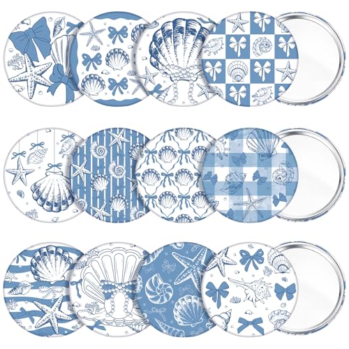 Geelin 24 Pcs Blue Bow Party Favors Mini Shell Compact Mirror Bulk 2.7'' Coquette Aesthetic Party...