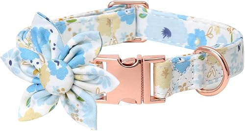 Collar de perro con flor extraíble con hebilla de metal floral ajustable para mascotas para niños y niñas, cachorros, perros pequeños, medianos y