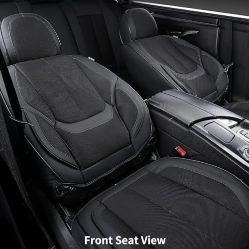 Image of Coverado Front Seat Covers, 2 Pieces Universal Seat Covers for Cars, Breathable Fabric & Leather Car Seat Protectors, Car Seat Cushions Auto Accessories Fit for Most Sedans SUV Truck, Black
