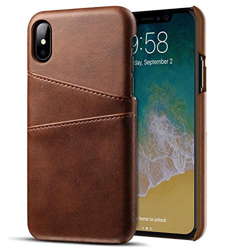 Shamo's Case for iPhone XS and X, Premium PU Leather Case Protective Card Holder ID Slot Shockproof Cover (Brown)