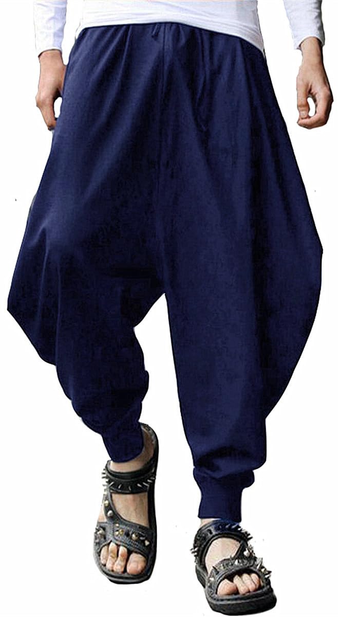 AITFINEISM Men's Drawstring Aladdin Hippie Harem Pants Loose Drop Crotch Trousers