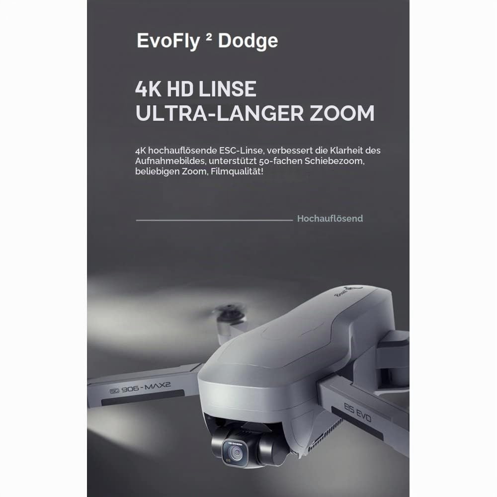 LUXWALLET EvoFly ² Dodge - 45 km/h - 4K-GPS-Drohne - 4 km - Hindernisvermeidung - 5-GHz-WLAN - Gimbal 3-Achsen-Kamera - Micro SD - Professionell