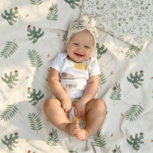 Image of POMISO Muslin Swaddle Blankets for Boys & Girls, Newborn Receiving Blankets, 4 Pack Soft Breathable Baby Swaddles, Large 47x47 Inches, Rain Forest