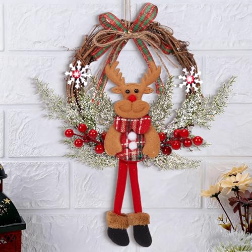 Weihnachten Deko Türkranz, 35cm Weihnachtskranz Elch Rentier Puppe...