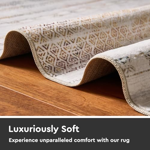 2x6 Runner Rug Machine Washable Non Slip Area Rug Distressed Neutral Moroccan Boho Rug Ultra Soft Floor Runners for Hallways for Entryway Laundry Room Kitchen, Multi-Color