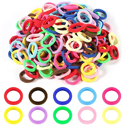 Image of Diversa Small Hair Elastics Kids Hair Bands Baby Girl Hair Rubber Bands Tiny Ponytail Holders Soft Mini Hair Ties (Neon Multicolor, Pack of 100 Pcs)