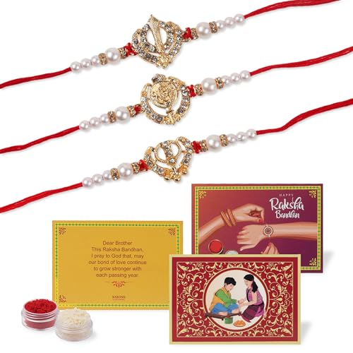 Set of 3 Rakhi For Brother with Gift Set with 3 Cards, Roli Chawal | Rakhi for Bhabhi | Rakhi Hamper For Brother | Bhaiya Bhabhi Rakhi | Punjabi Rakhi