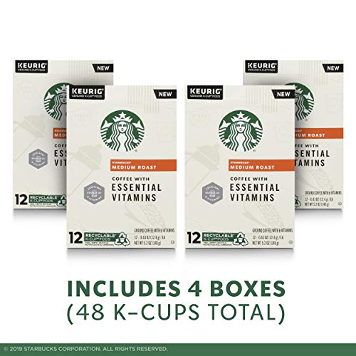 Image of Starbucks Medium Roast K-Cup Coffee Pods with Essential B Vitamins - for Keurig Brewers - 4 boxes (48 pods total)