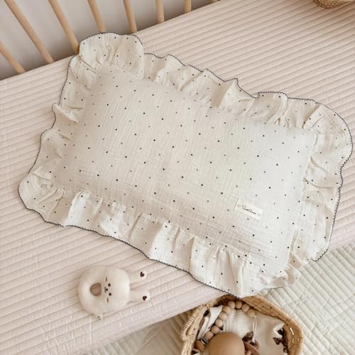 Image of BuLuTu Cotton Muslin Toddler Pillowcases for Girls Boys Soft Breathable Small Pillow Cover 14"x20", Gauze Cotton Kids Pillow Case, Envelope Closure,1 Piece, Polka Dots Pattern